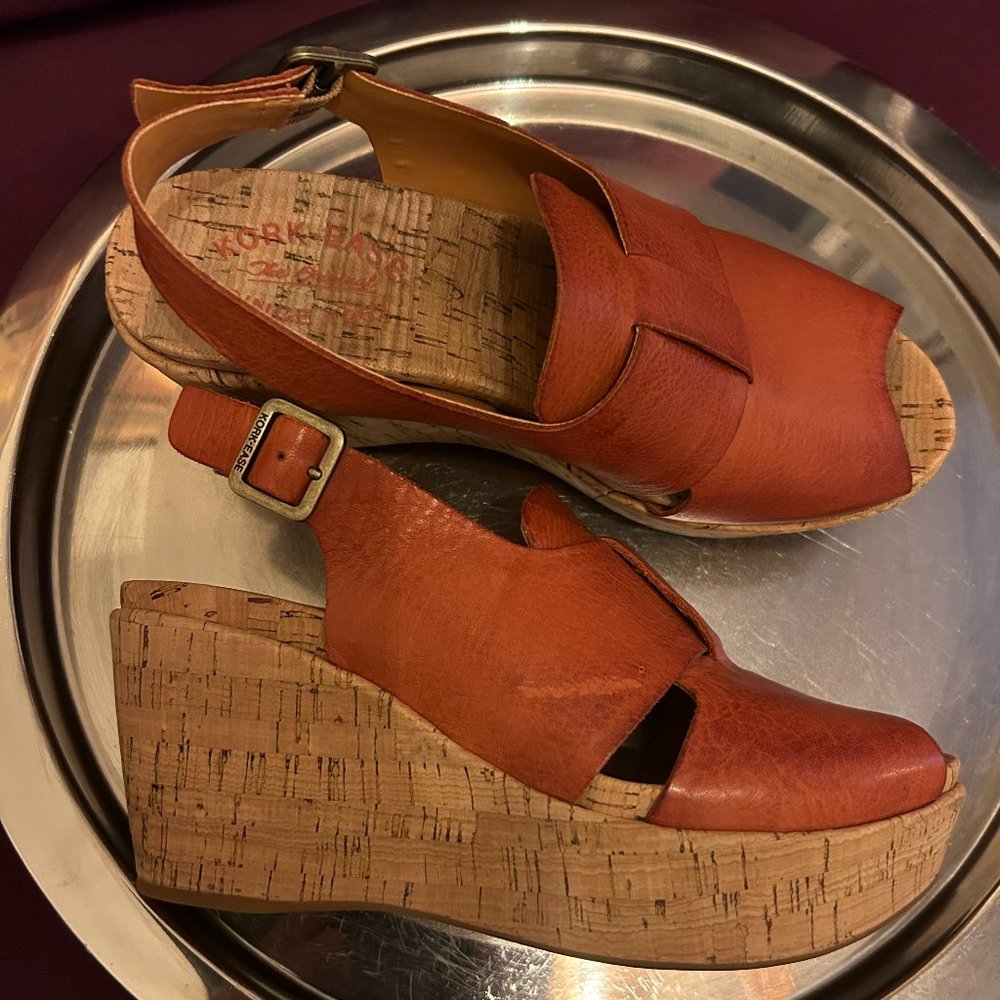 KORK-EASE Women's Alex Platform Wedge Heals in Orange leather W7